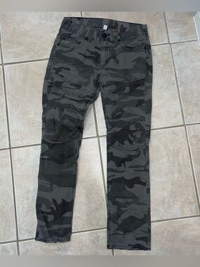 Men's True Religion Moto Skinny Fog Black T Orange Stitch Camo Jeans Pants 32